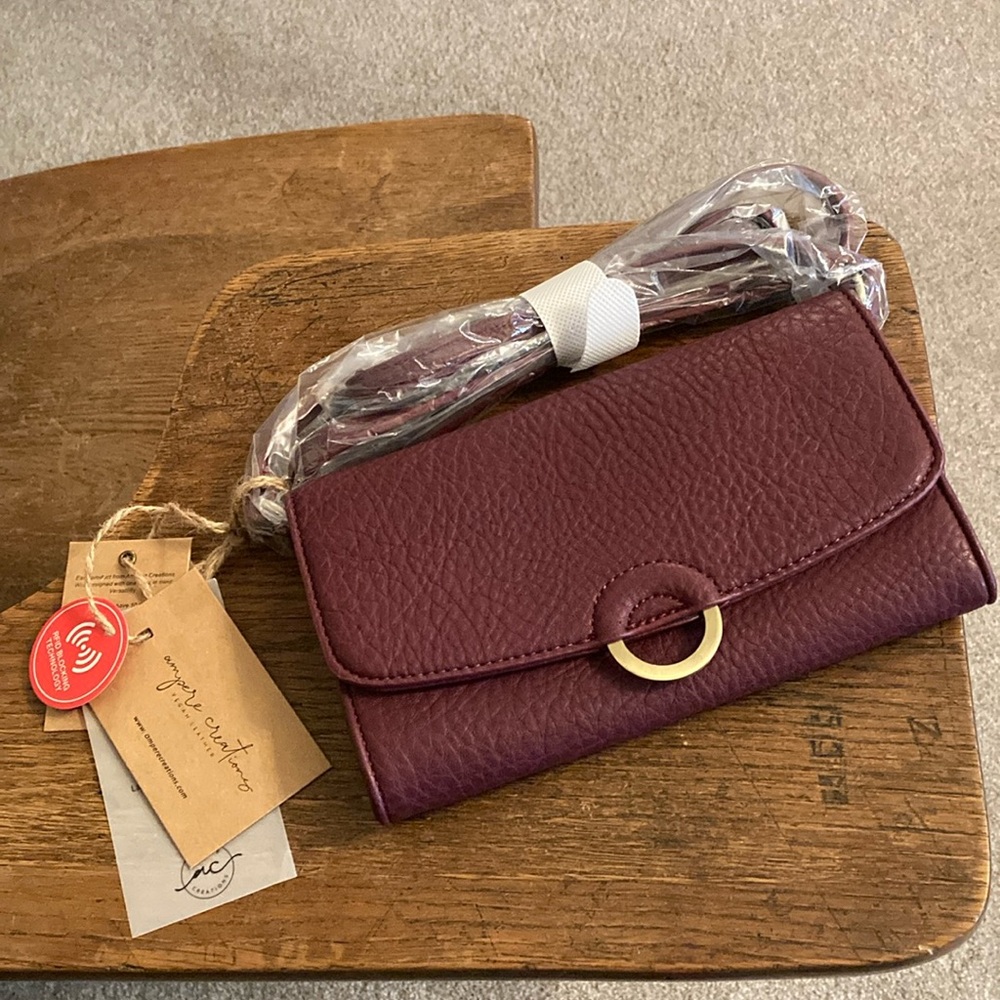 Ampere Creations Vegan Leather Agnes Wallet/Crossbody Bag Eggplant NWT